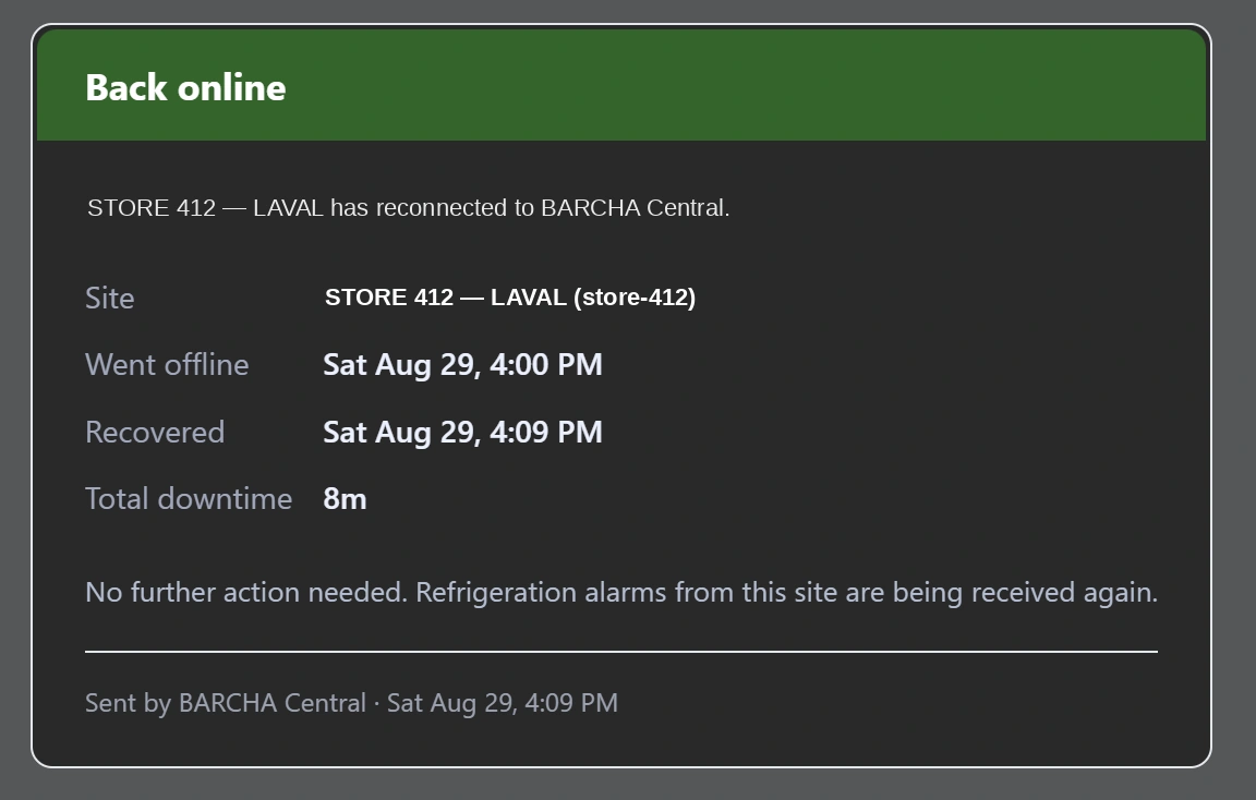 Back online notification